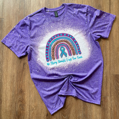 Bleached Suicide Prevention/Awareness Rainbow T-Shirt (Purple, Teal, Leopard with Teal Ribbon)