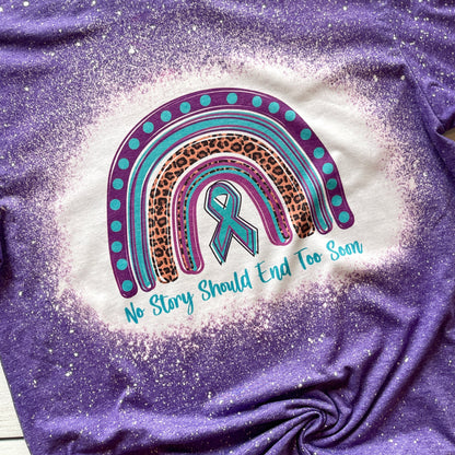 Bleached Suicide Prevention/Awareness Rainbow T-Shirt (Purple, Teal, Leopard with Teal Ribbon)