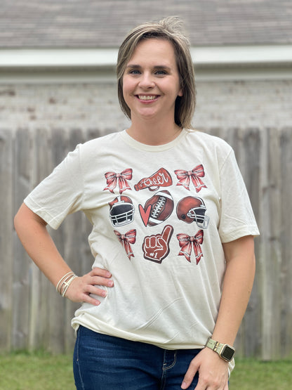 Football Season, Coquette Bow Grid T-Shirt for Girls and Ladies