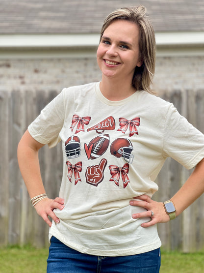 Football Season, Coquette Bow Grid T-Shirt for Girls and Ladies