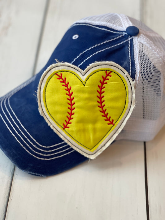 Ladies/Girls Love Softball Trucker Hat with Embroidered Heart Softball Raggy Patch for Softball Season