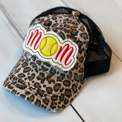 Ladies/Girls Baseball Mom Trucker Hat with Embroidered Raggy Patch for Baseball Season