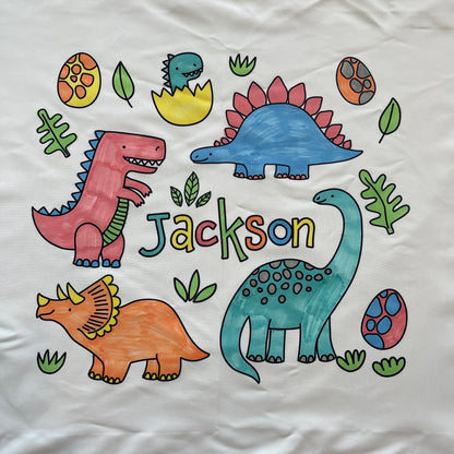 Personalized custom pillow case for children to color with their name on it - dinosaurs