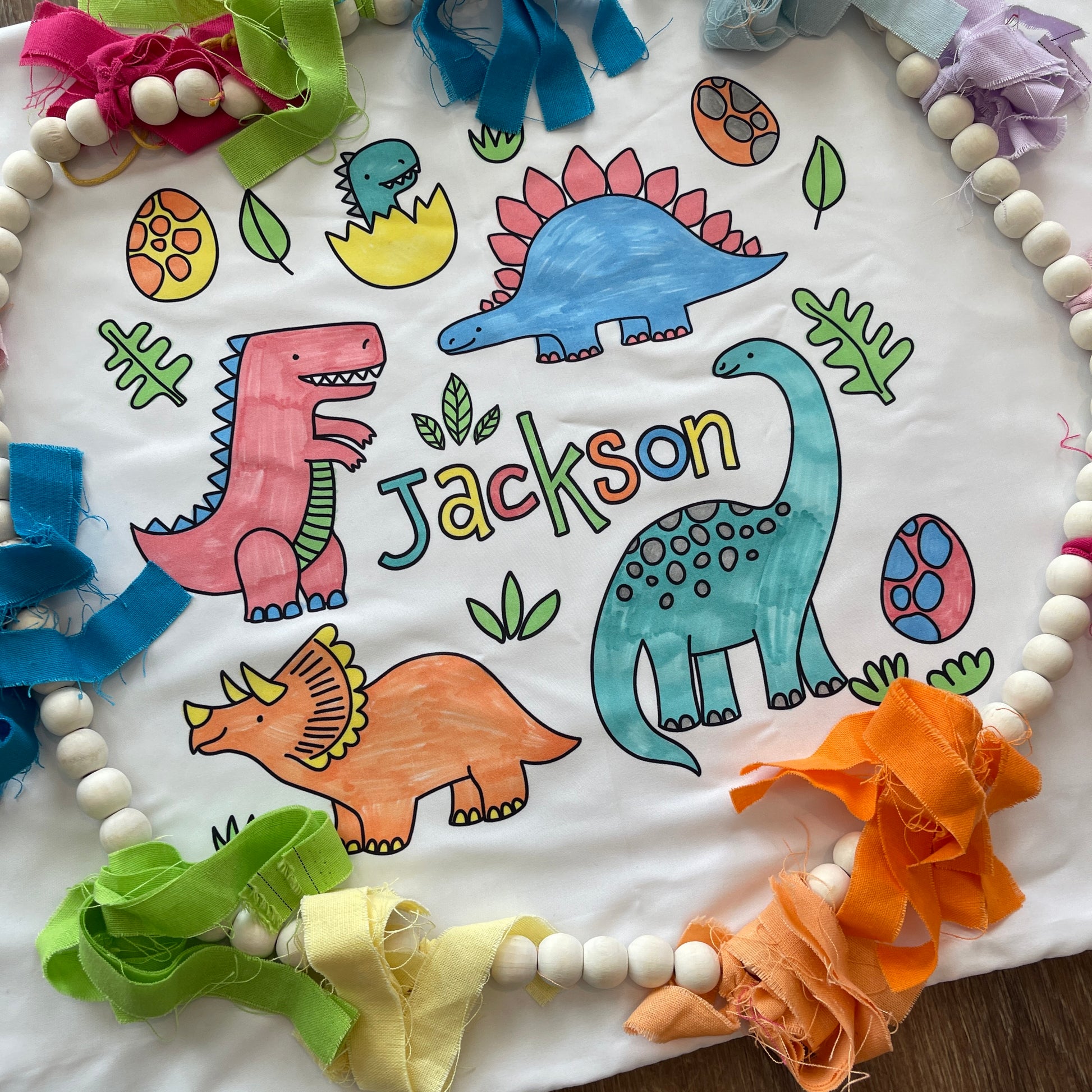 Personalized custom pillow case for children to color with their name on it - dinosaurs