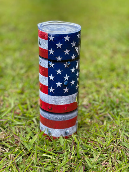 Firefighter Tumbler - Maltese Cross with Flames and Flag Background