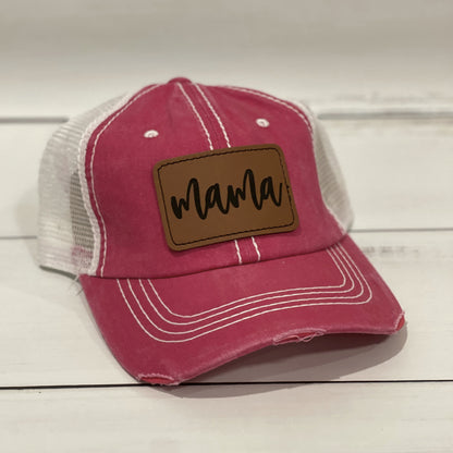 Mama and Mama Bear Leather Patch on Trucker or Classic Hat for Moms, Mothers, Mother's Day