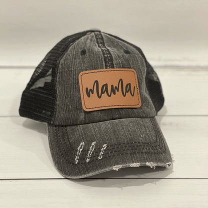 Mama and Mama Bear Leather Patch on Trucker or Classic Hat for Moms, Mothers, Mother's Day