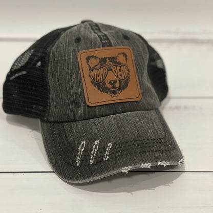 Mama and Mama Bear Leather Patch on Trucker or Classic Hat for Moms, Mothers, Mother's Day