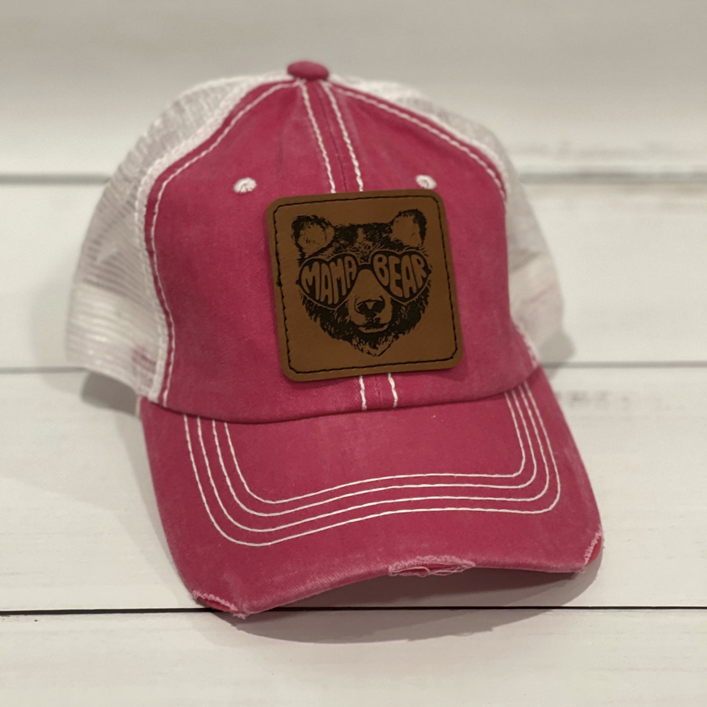 Mama and Mama Bear Leather Patch on Trucker or Classic Hat for Moms, Mothers, Mother's Day