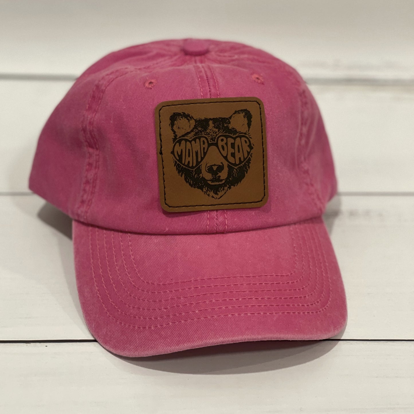 Mama and Mama Bear Leather Patch on Trucker or Classic Hat for Moms, Mothers, Mother's Day