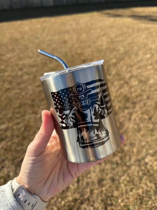 Shortie Tumbler - Firefighter Silhouette with Flag