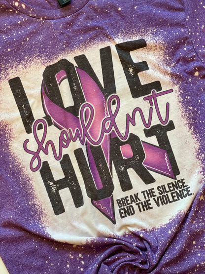 Love Shouldn't Hurt, Bleached Domestic Violence Awareness T-Shirt, Purple Ribbon