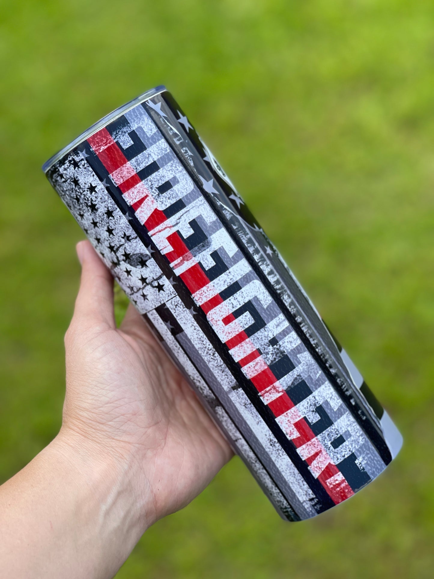 Firefighter Tumbler - Flag with Maltese Cross, Vertical "Firefighter"