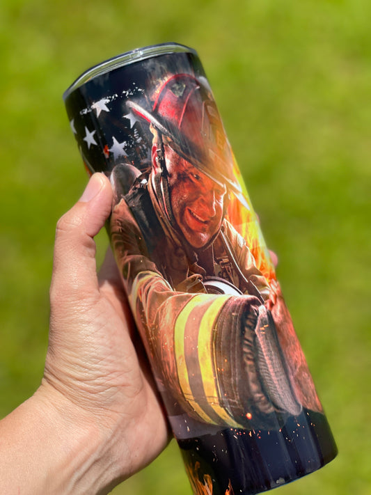 Firefighter Tumbler - Firefighter Reaching to Rescue with Maltese Cross