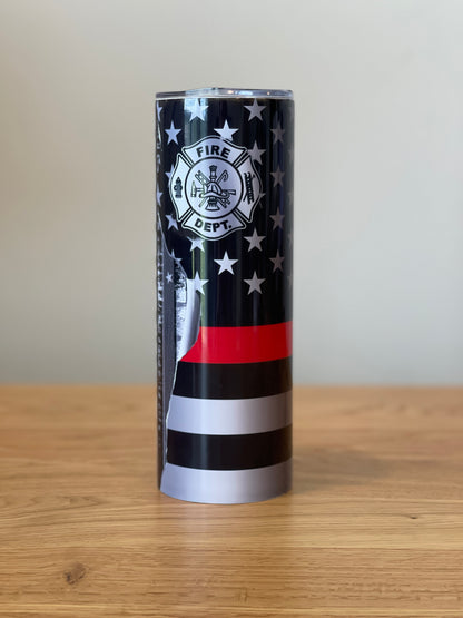 Firefighter Tumbler - Flag with Maltese Cross, Vertical "Firefighter"