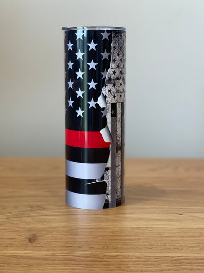 Firefighter Tumbler - Flag with Maltese Cross, Vertical "Firefighter"