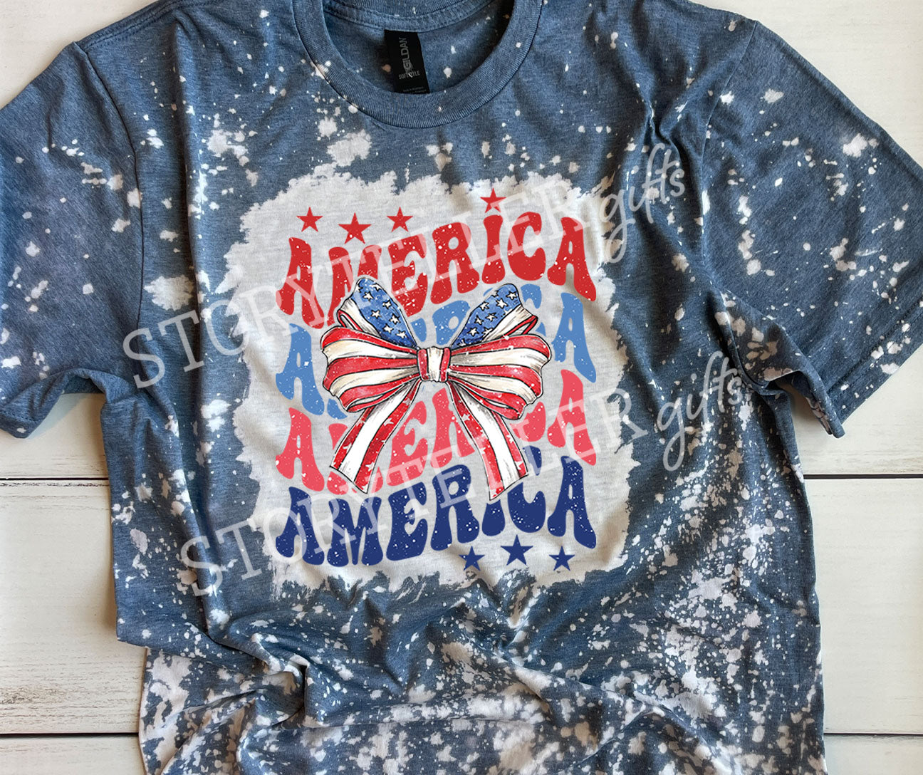 Bleached "America" Stacked with Bow T-Shirt