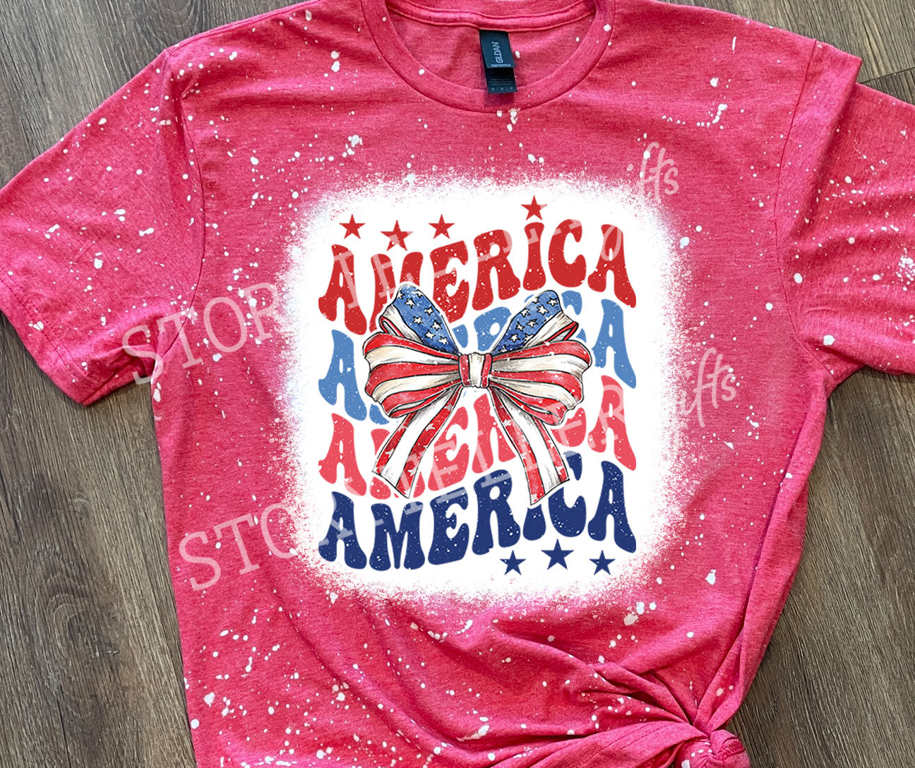 Bleached "America" Stacked with Bow T-Shirt