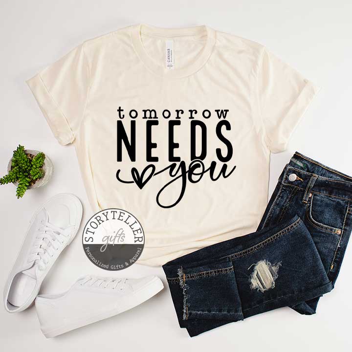 "Tomorrow Needs You" Suicide Prevention/Awareness Rainbow T-Shirt (on Natural)