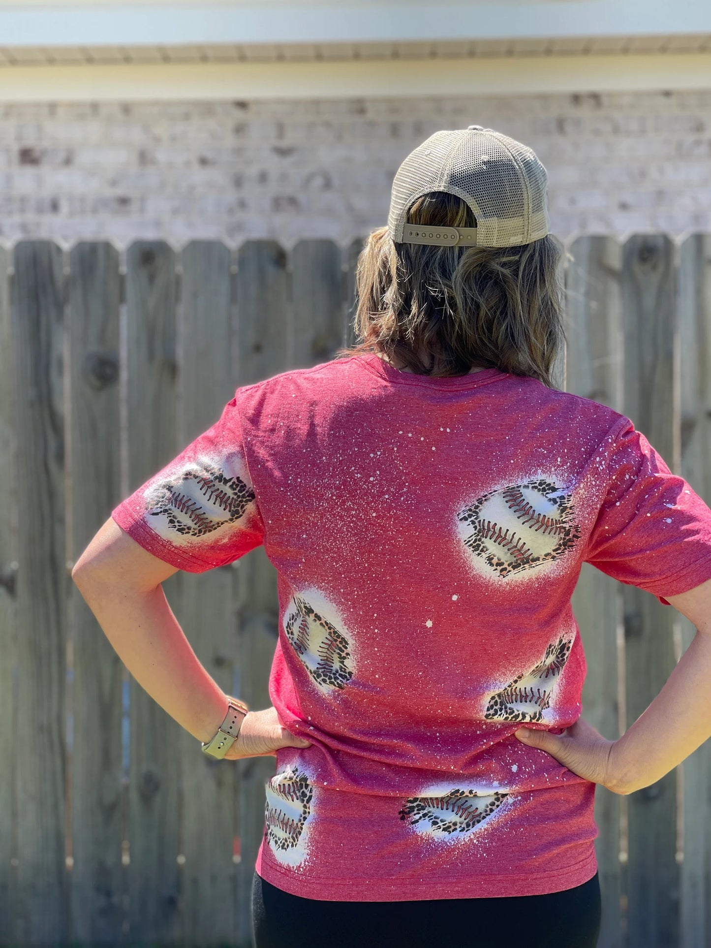 Bleached T-Ball Mama Tshirt with Patches of Baseballs and Leopard Print, Bleached Navy Shirt for T-Ball Moms, Tee Ball Shirt, Game Day