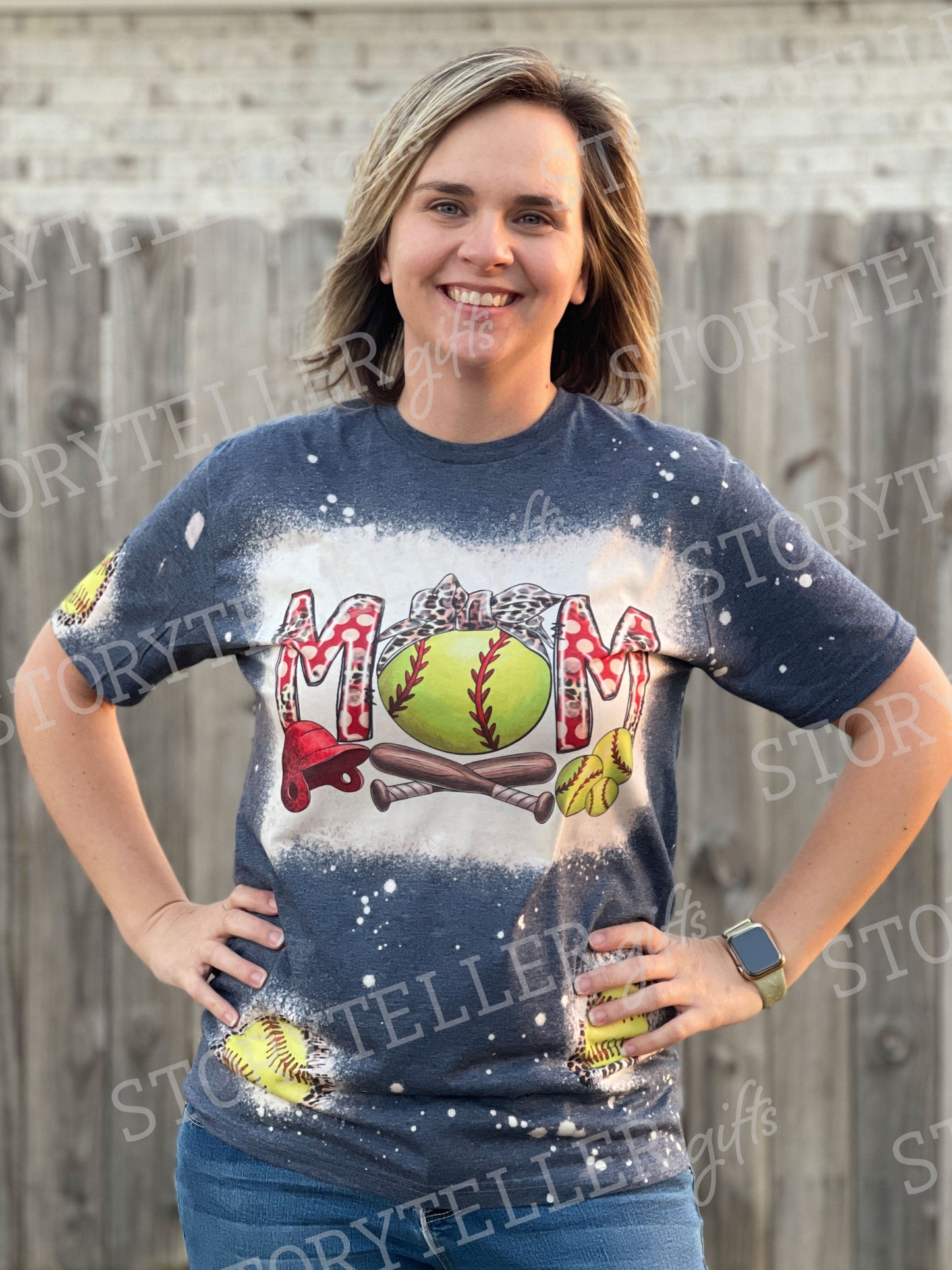 Bleached Baseball Mom Tshirt with Patches of Baseballs and Leopard Print, Bleached Navy Shirt for Baseball Moms, Baseball Shirt, Game Day