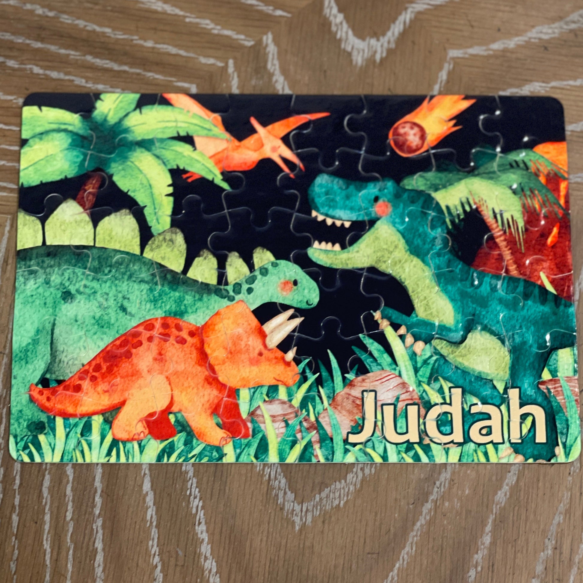 Dinosaur scene puzzle personalized with name