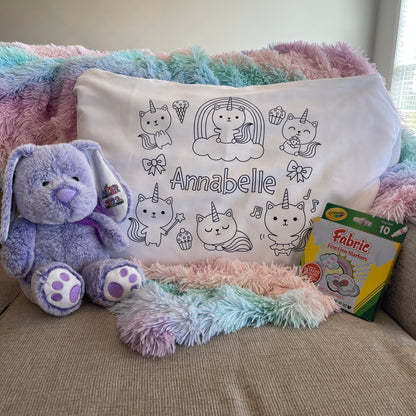 Personalized custom pillow case for children to color with their name on it - cat unicorns